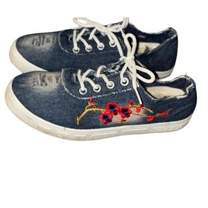 Rafaella Distressed Style Blue Denim Floral Women’s Sneakers